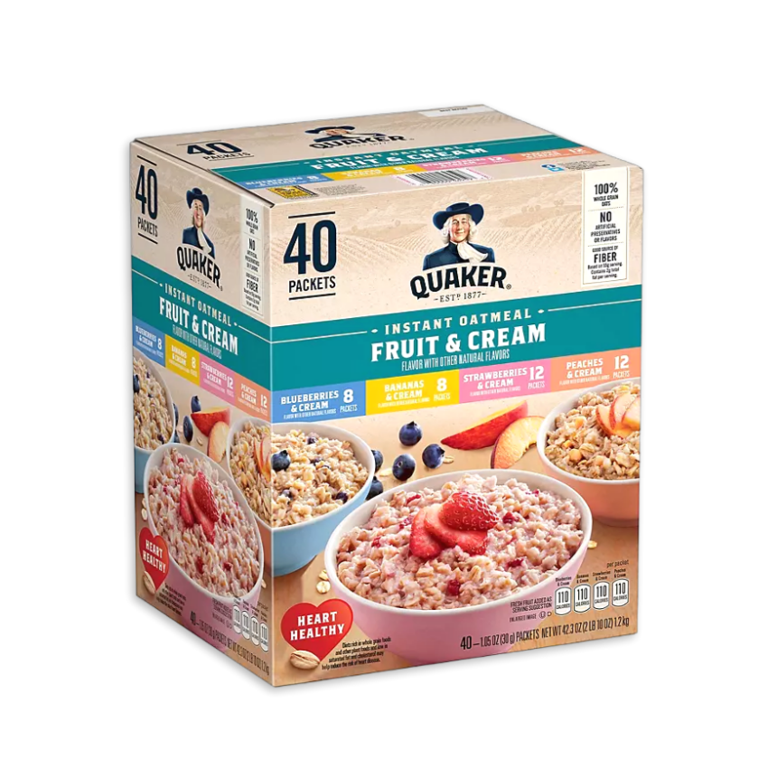 Quaker Instant Oatmeal Fruit & Cream, Variety Pack (40 pk.)