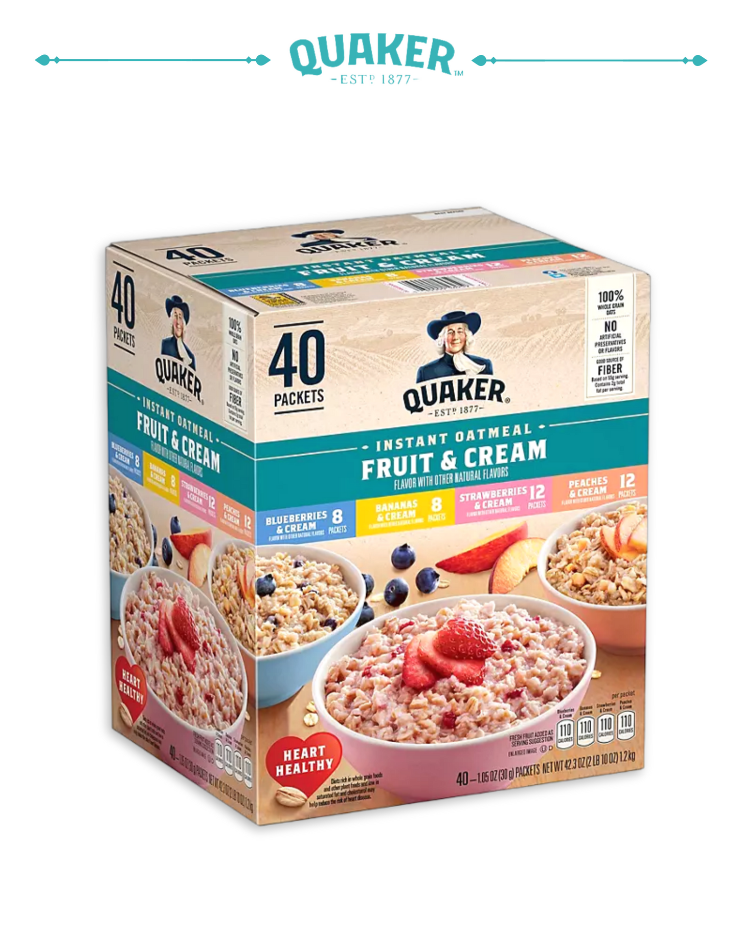 Quaker Instant Oatmeal Fruit & Cream, Variety Pack (40 pk.)