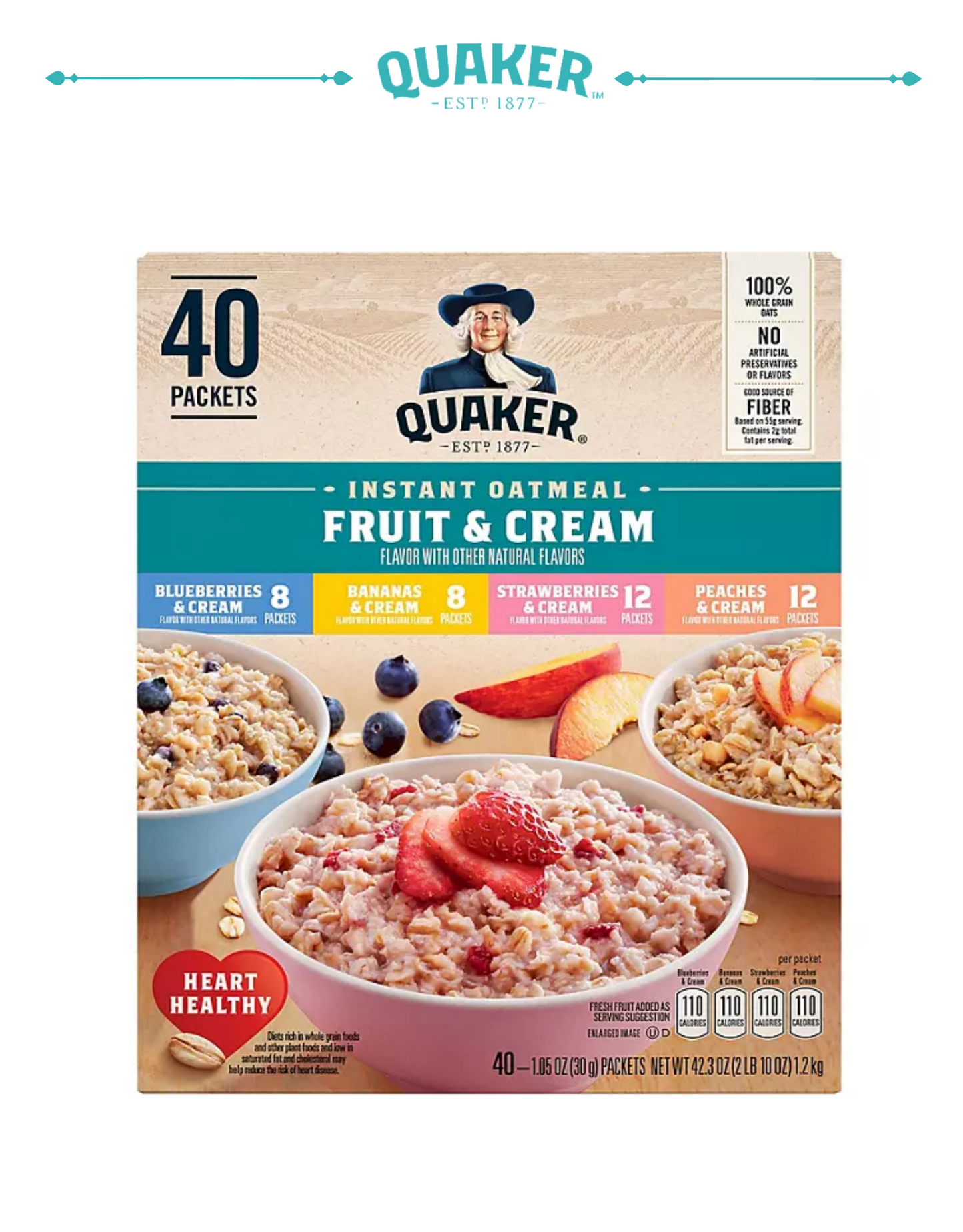 Quaker Instant Oatmeal Fruit & Cream, Variety Pack (40 pk.)