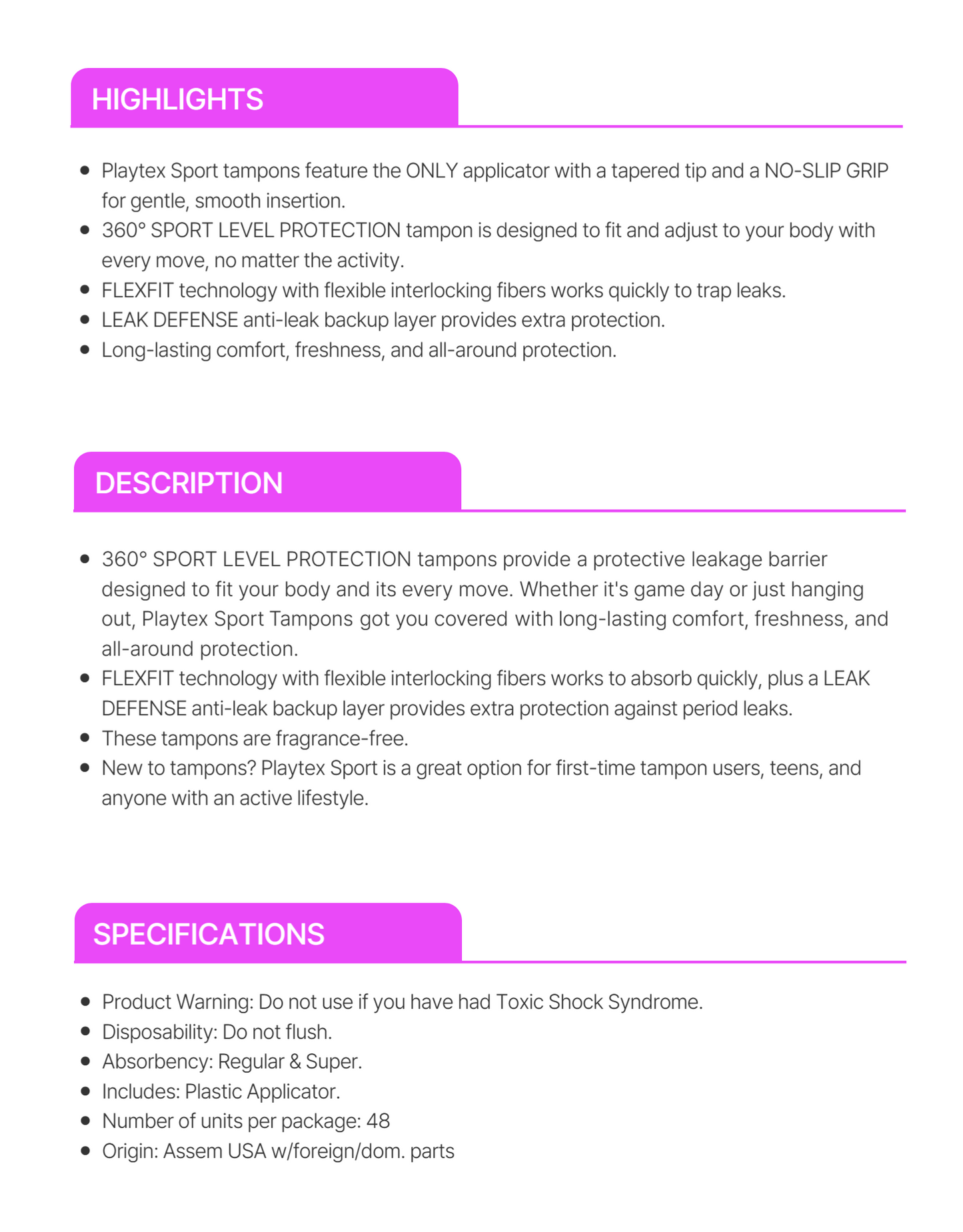 Playtex Sports Tampon Multipack 48ct (Regular 24ct+Super 24ct)