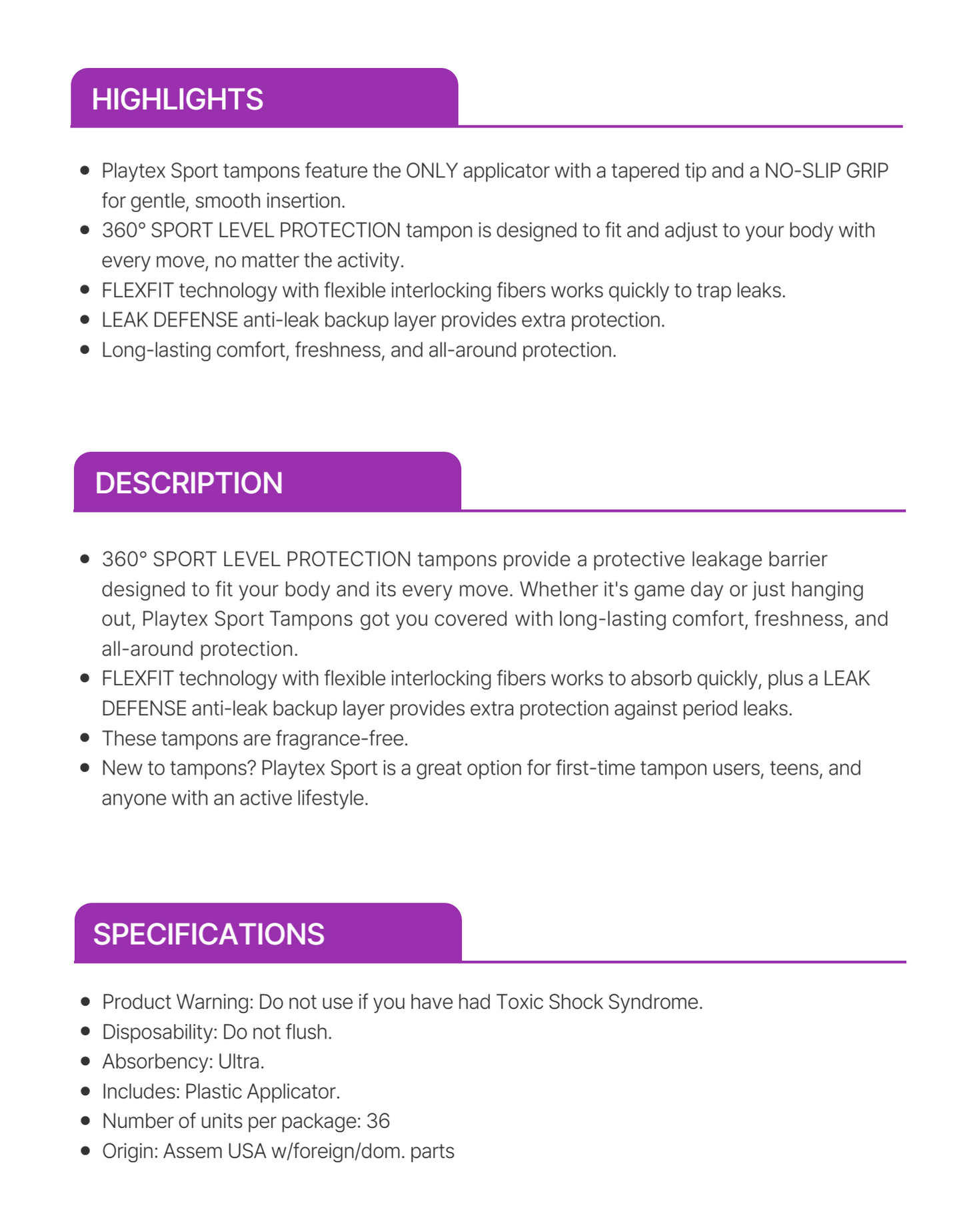 Playtex Sports Tampon Ultra 36ct