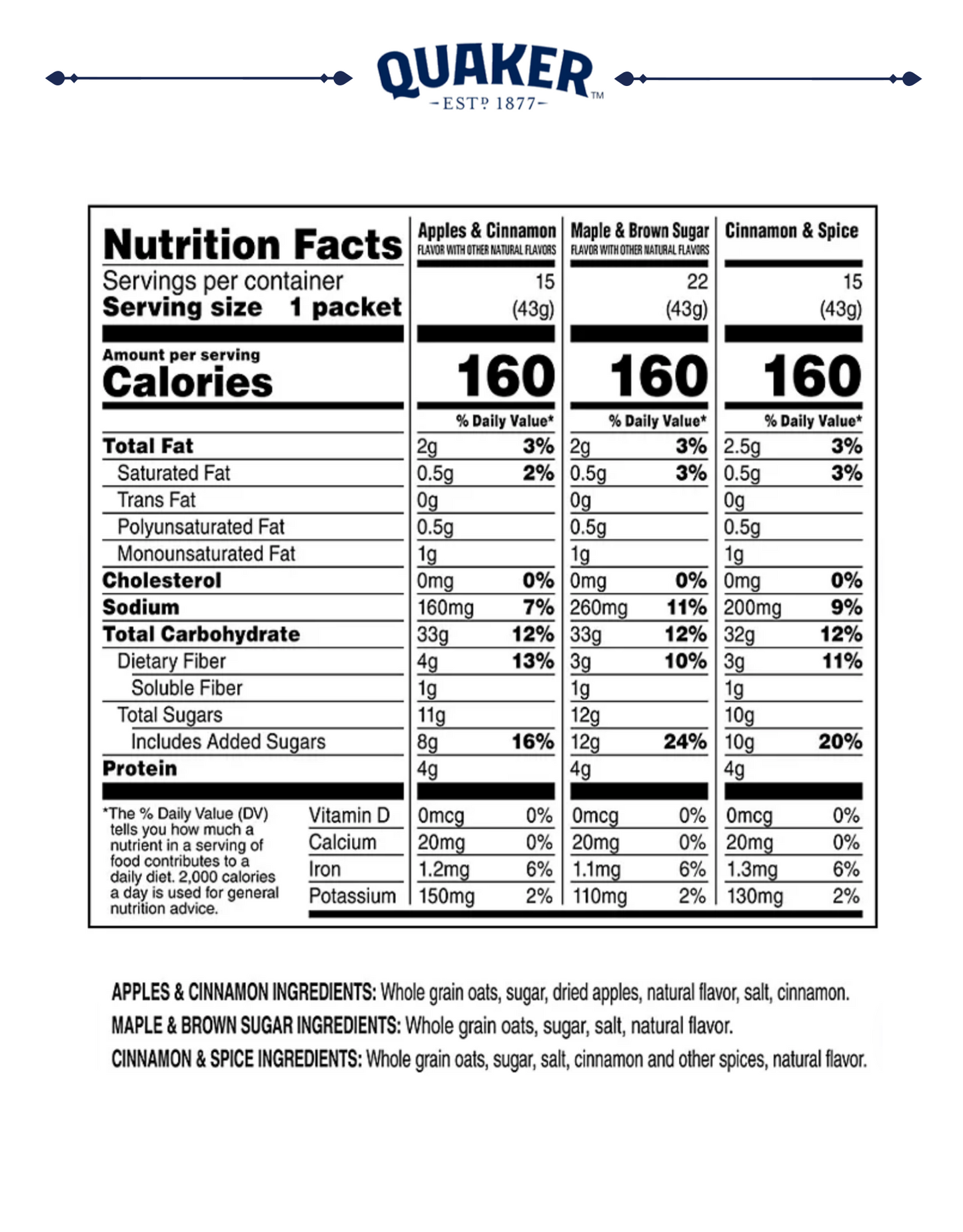 Quaker Instant Oatmeal Variety Pack (52 pk.)