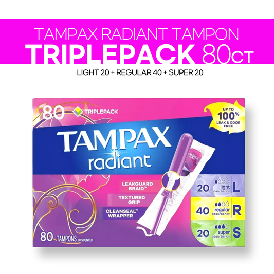 Tampax Radiant Trio Pack 80ct (Light 20ct+Regular 40ct+Super 20ct)