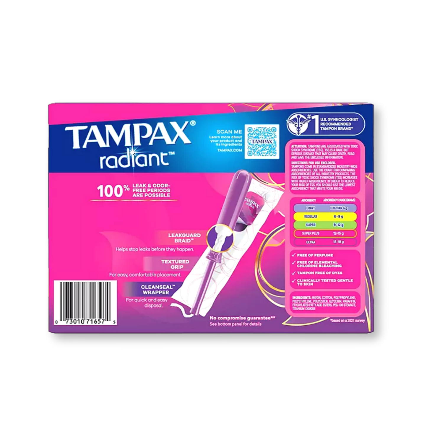 Tampax Radiant Trio Pack 80ct (Light 20ct+Regular 40ct+Super 20ct)
