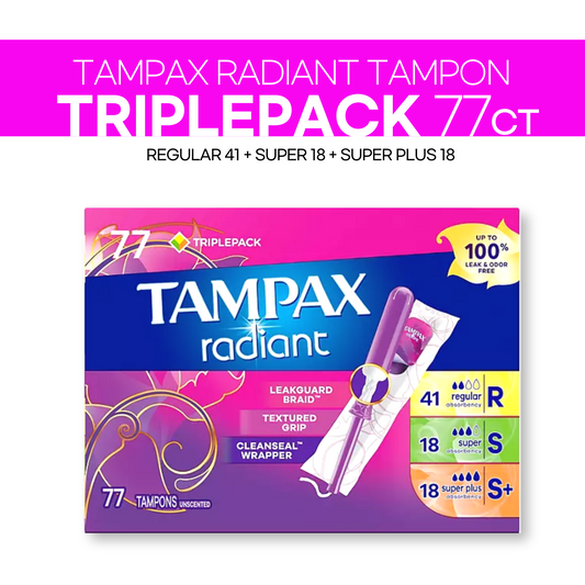 Tampax Radiant Trio Pack 77ct (Regular 41ct+Super 18ct+Super Plus 18ct)
