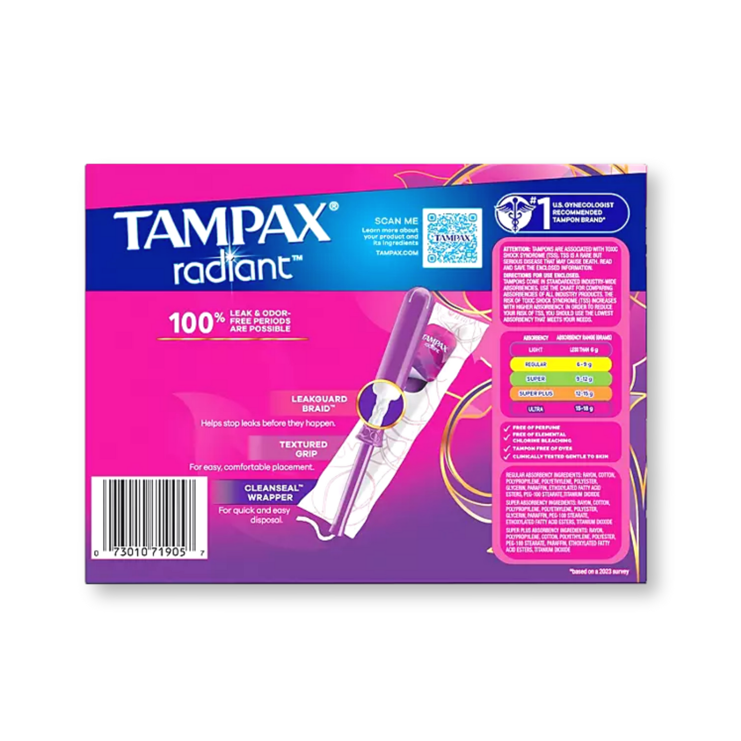 Tampax Radiant Trio Pack 77ct (Regular 41ct+Super 18ct+Super Plus 18ct)
