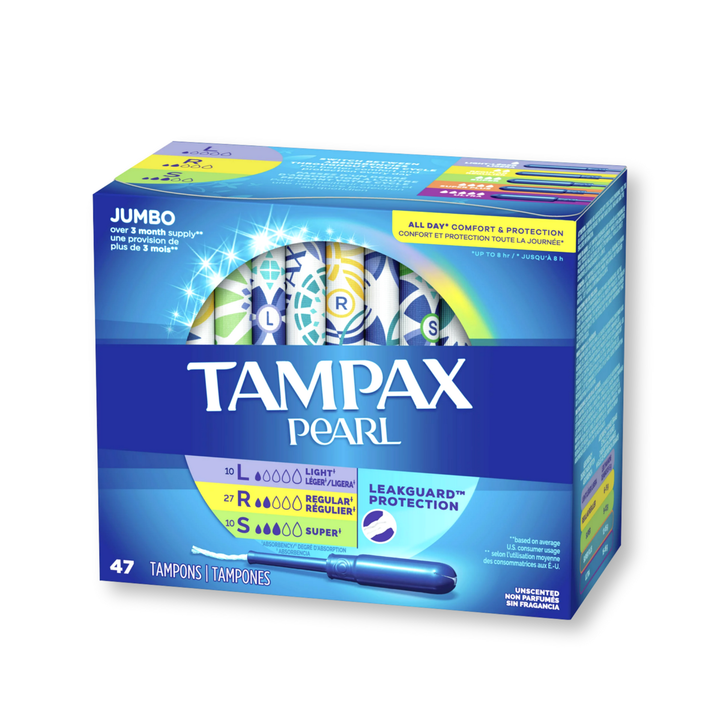 [1+1] Tampax Pearl Jumbo 47ct (Light 10ct+Regular 27ct+Super 10ct)