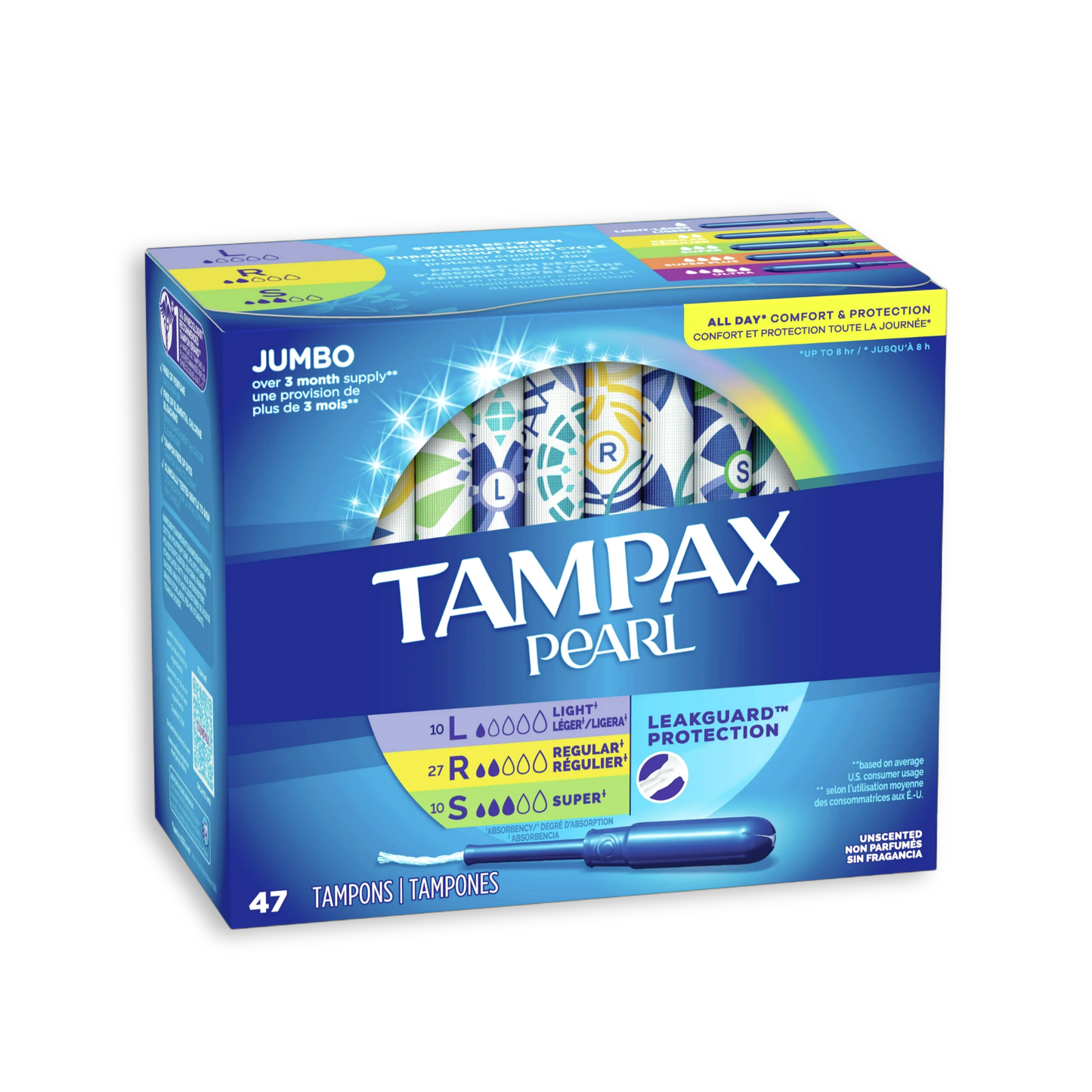 [1+1] Tampax Pearl Jumbo 47ct (Light 10ct+Regular 27ct+Super 10ct)