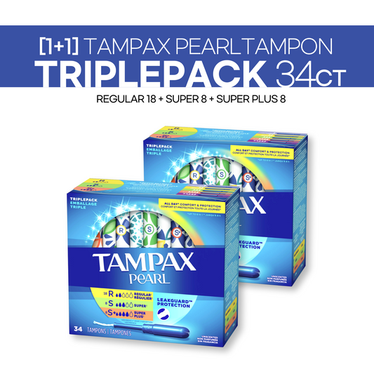 [1+1] Tampax Pearl Triplepack 34ct (Regular 18ct+Super 8ct+Super Plus 8ct)