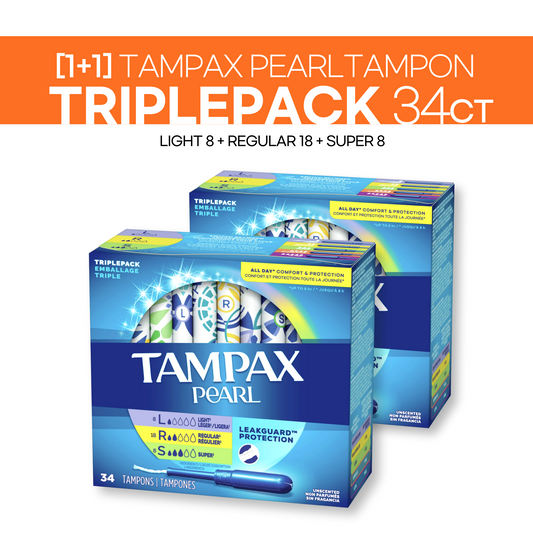 [1+1] Tampax Pearl Triplepack 34ct (Light 8ct+Regular 18ct+Super 8ct)