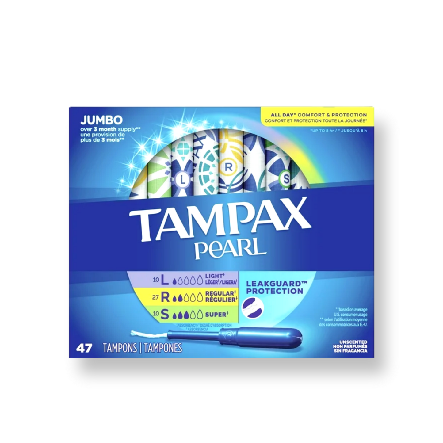 [1+1] Tampax Pearl Jumbo 47ct (Light 10ct+Regular 27ct+Super 10ct)