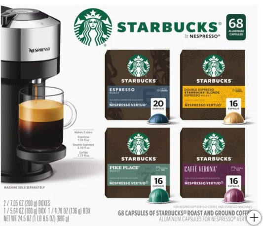 Starbucks by Nespresso Capsules for Nespresso Vertuo Machines, 68 ct. Variety Pack