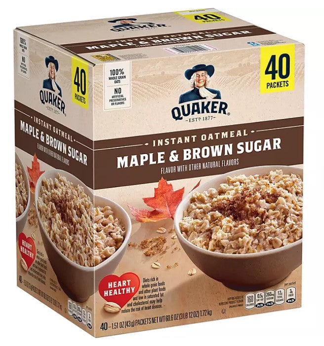 Quaker Instant Oatmeal, Maple Brown Sugar 40 pk