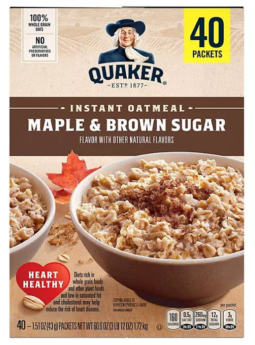 Quaker Instant Oatmeal, Maple Brown Sugar 40 pk